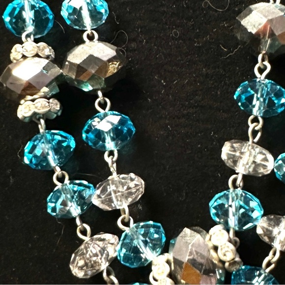 Trifari Double Strand Statement Necklace Blue Beads Crown Logo - Picture 6 of 6